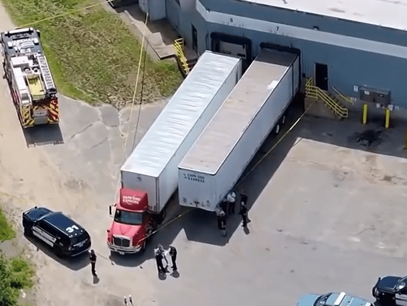 Worker Killed After Being Pinned by Tractor-Trailer at Wareham Warehouse 2 Aerial view of the accident scene