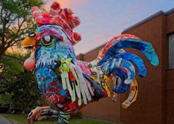From Welding Shop to Public Art: GNBVT Students Helped Build the Plastic Rooster In Downtown New Bedford 1 Singing With Light Photography