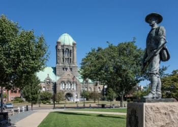 Taunton City Council Unanimously Bans Data Centers and Enacts One-Year Moratorium 15 Courthouse and The Hiker statue, Taunton Green. - Kenneth Zirkel