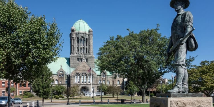 Courthouse and The Hiker statue, Taunton Green. - Kenneth Zirkel