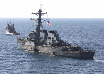 001029-M-0557M-011
	The USS Cole (DDG 67) is towed away from the port city of Aden, Yemen, into open sea by the Military Sealift Command ocean-going tug USNS Catawba (T-ATF 168) on Oct. 29, 2000.  Cole will be placed aboard the Norwegian heavy transport ship M/V Blue Marlin and transported back to the United States for repair.  The Arleigh Burke class destroyer was the target of a suspected terrorist attack in the port of Aden on Oct. 12, 2000, during a scheduled refueling.  The attack killed 17 crew members and injured 39 others.  DoD photo by Sgt. Don L. Maes, U.S. Marine Corps.  (Released)